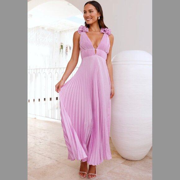 Hello Molly Dresses & Skirts - Hello Molly Lilac Pleated Maxi Dress with Flower Straps